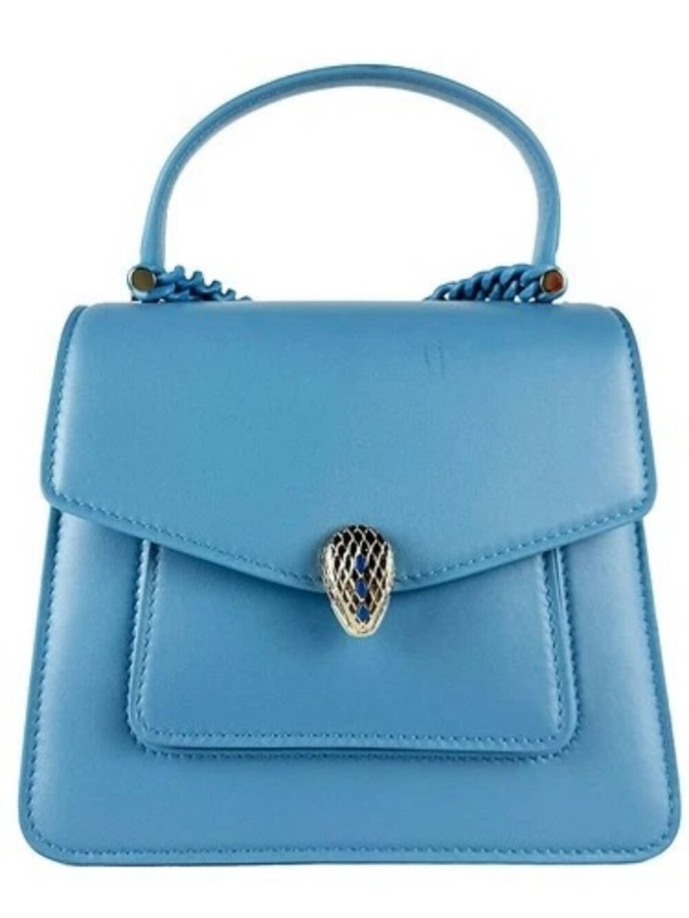 Auth BVLGARI Serpenti Forever Shoulder Bag Handbag Blue/Gold Leather - z10931